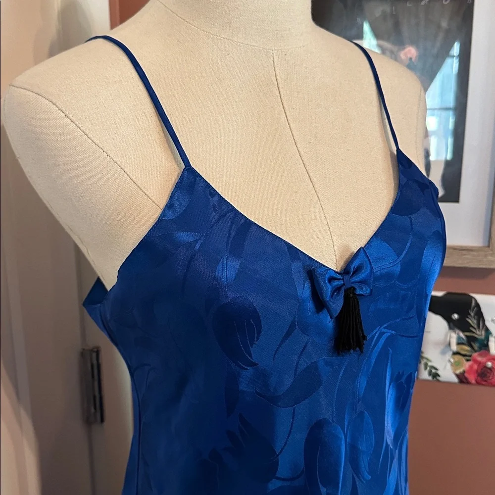 Victoria's Secret Gold Label Royal Blue bow & tassel tulips S polyester nightie